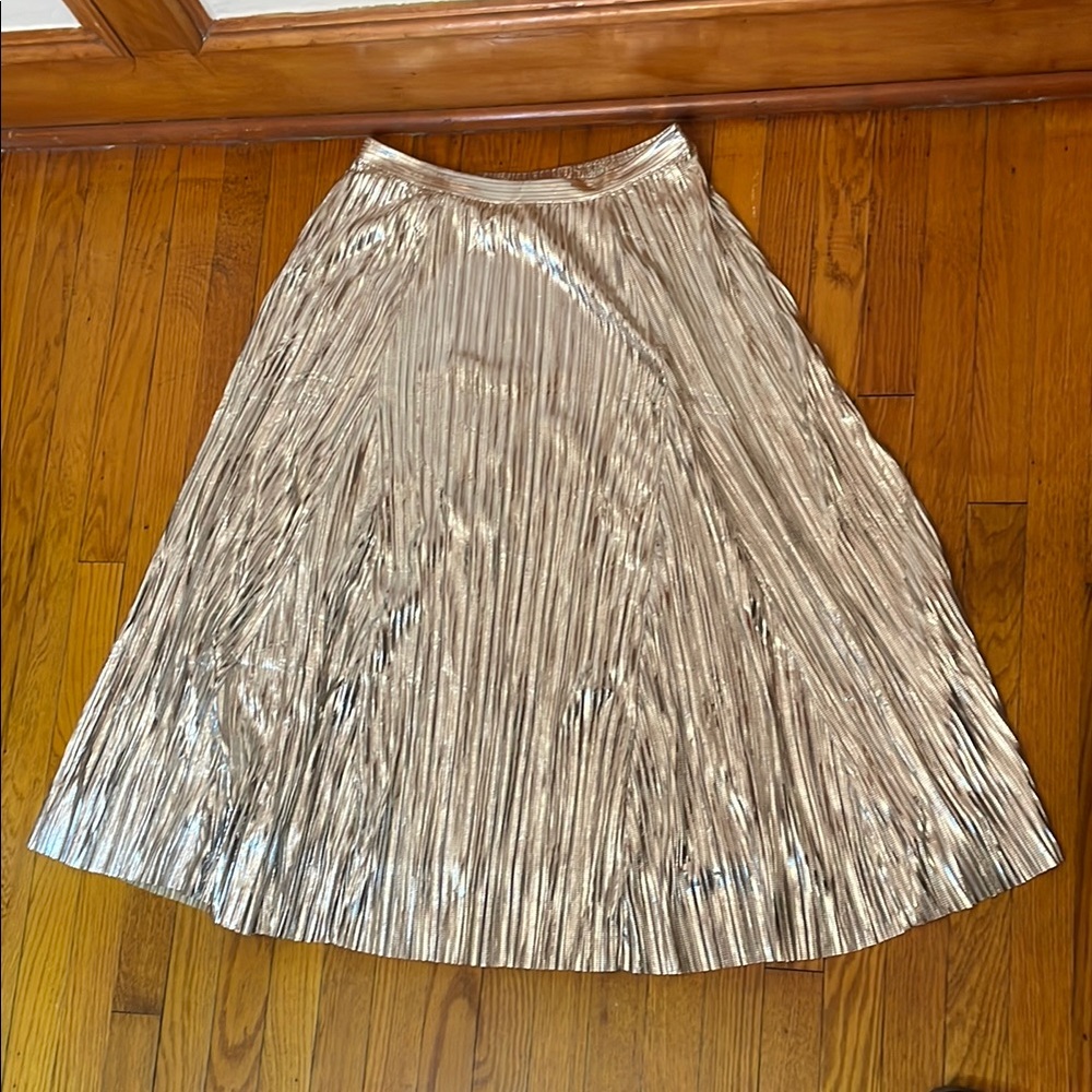 Anthropologie Silver Pleated Midi Skirt Cocktail